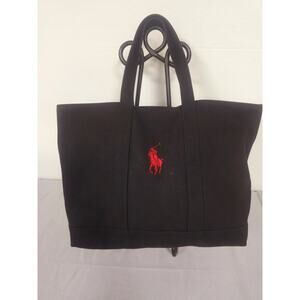 LARGE POLO RALPH LAUREN BIG EMBROIDERED PONY CANVAS TOTE BAG BLACK RED